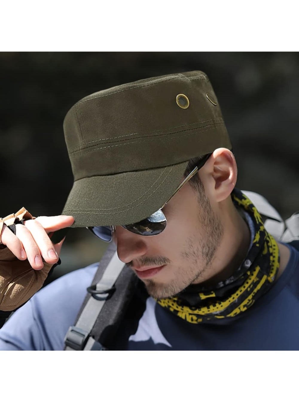 Olive Military Field Cap with Vent Eyelets - - Picture 2 of 4